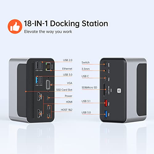 Docking Station Dual 4K Monitor for MacBook Pro/Air, USB C Docking Station with 65W Power Supply, 10Gbps USB 3.1, SSD Enclosure, USB C Dock with 7 USB Ports,2 HDMI, VGA, RJ45, SD/TF, Plug and Play - Image 5