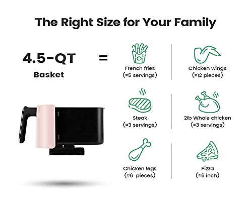 [NEW] KOOC Large Air Fryer, 4.5-Quart Electric Hot Oven Cooker, Free Cheat Sheet for Quick Reference Guide, LED Touch Digital Screen, 8 in 1, Customized Temp/Time, Nonstick Basket, Pink - Image 7