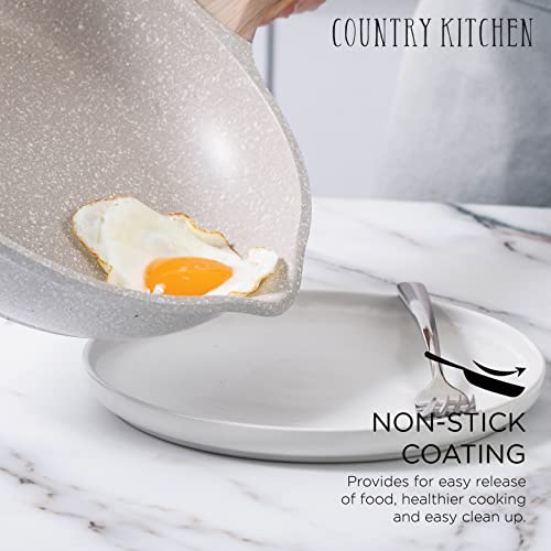 Country Kitchen Induction Cookware Sets - 13 Piece Nonstick Cast Aluminum Pots and Pans with BAKELITE Handles, Glass Lids -Cream - Image 4