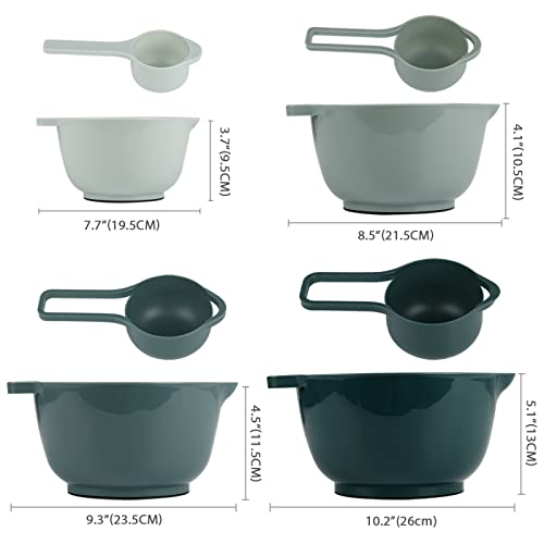 BoxedHome 8 Pack Classic Nesting Mixing Bowl Set with 4 Measuring Cups, Mixing Bowls with Pour Spouts and Handles(Green) - Image 4