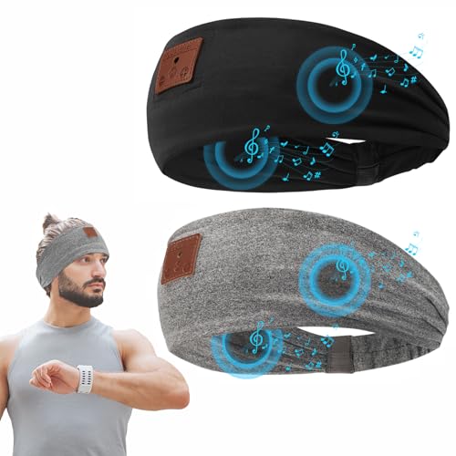 BULYPAZY 2-Pack Sleep Headphones Bluetooth Headband, 2024 New Headband Headphones with Ultra-Thin Speakers, Cozy Band Headphones for Side Sleepers, Running, Insomniac, Travel, Meditation(Black&Grey)