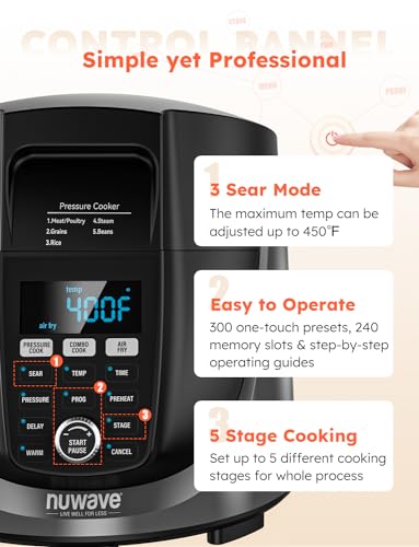 NuWave Duet Air Fryer & Electric Pressure Cooker, 540-in-1 Highly Programmable One-Touch Cooker, 105kPa, Crisp&Tender Flavor Combo For Food, 18/10 SS Pot w/t Sure Lock Safety Sym, Lifetime CS Support - Image 6