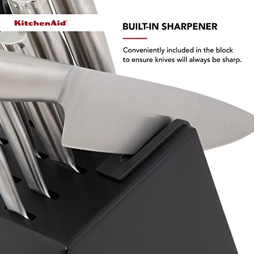 KitchenAid Gourmet Forged Stainless Steel Knife Block Set with Built-in Knife Sharpener, High-Carbon Japanese Stainless Steel Kitchen Knives, Sharp Kitchen Knife Set with Block, 14 Piece, Black - Image 3