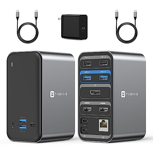 USB C Docking Station Dual Monitor • 13-in-1 Laptop Docking Station with Dual HDMI, DP, 65W Power Supply, 7 USB Ports,Gigabit Ethernet and Audio • Universal USB C Dock for Dell, HP, Lenovo, Surface