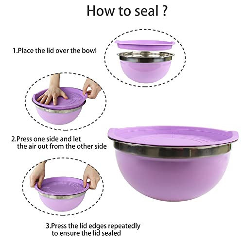 Raking Stainless Steel Mixing Bowls With Colorful Lids (Set of 5), Large Capacity Nesting Metal Bowls for Space Saving Storage, Great for Kitchen, Camping, Cooking, Baking, Serving, Prepping (Multi) - Image 7