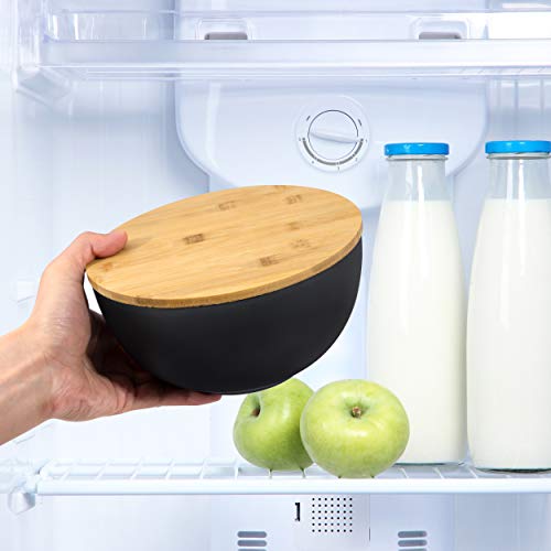 Bremel Large Black Salad Bowls with Bamboo Lids - Set of 3 Melamine Mixing Bowls for Serving Salads, Pastas, Popcorn, Chips - Image 7