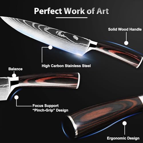 Knife Set with Block for Kitchen - 7Pcs Hand-Forged Kitchen Knife and Magnetic Holder with Ergonomic Handle-Perfect for Novice to Professional Chefs. - Image 3