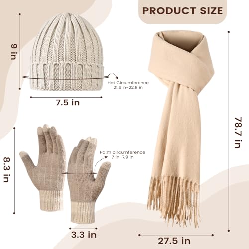Women Winter Hat Beanie+Long Scarf+Touch Screen Gloves Set, Warm Clothes Set with Knit Fleece Lined for Women/Men Winter - Image 7