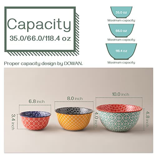 DOWAN Mixing Bowls, Ceramic Mixing Bowls for Kitchen, Colorful Vibrant Nesting Bowls for Cooking, Baking, Prepping, Serving, Salad, Housewarming Gift, Microwave Dishwasher Safe, 3.7/2/1 Qt, Set of 3 - Image 4