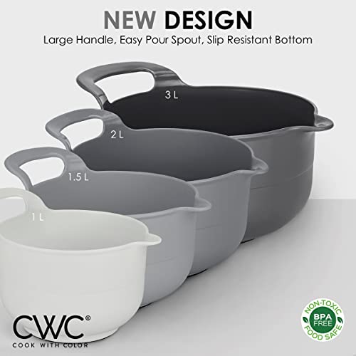 COOK WITH COLOR Mixing Bowls - 4 Piece Nesting Plastic Mixing Bowl Set with Pour Spouts and Handles (Ombre Gray) - Image 6