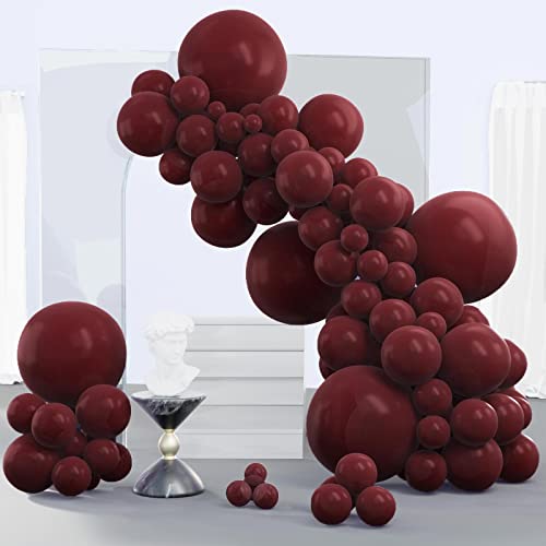 PartyWoo Burgundy Balloons, 140 pcs Wine Red Balloons Different Sizes Pack of 18 Inch 12 Inch 10 Inch 5 Inch Maroon Balloons for Balloon Garland or Balloon Arch as Birthday Party Decorations, Red-Y62