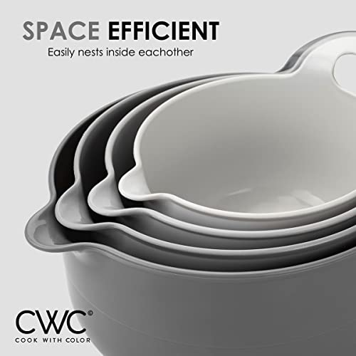 COOK WITH COLOR Mixing Bowls - 4 Piece Nesting Plastic Mixing Bowl Set with Pour Spouts and Handles (Ombre Gray) - Image 5