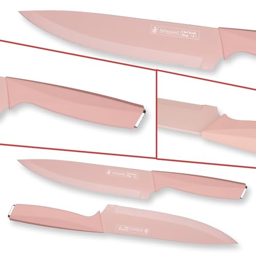 Kitchen Knife Set, Retrosohoo 7-Pieces Pink Stainless Steel Knife Set With Colorful Nonstick Coating, Cute Chef Knife Set with Acrylic Blocks, Sharp Knife Set for Cutting Slicing Dicing (Pink) - Image 8