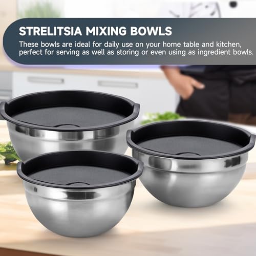 Strelitsia Mixing Bowls Set of 25,Stainless steel Nesting Bowls with Airtight Lids,Large Prep Bowl & Cooking Gadgets Set,Black - Image 3