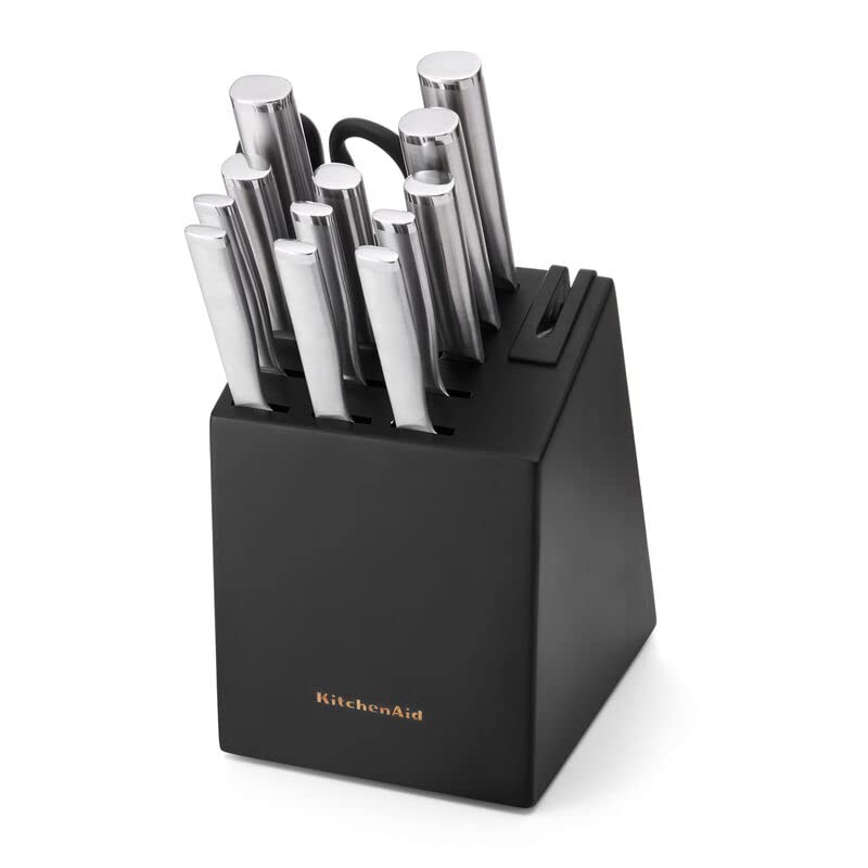 KitchenAid Gourmet Forged Stainless Steel Knife Block Set with Built-in Knife Sharpener, High-Carbon Japanese Stainless Steel Kitchen Knives, Sharp Kitchen Knife Set with Block, 14 Piece, Black - Image 8