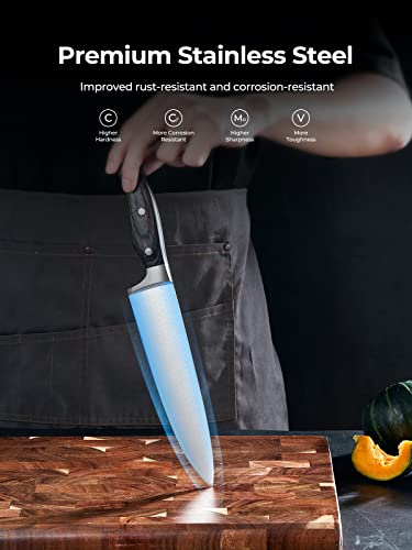 AMEGAT 15-Piece Knife Set with Built-in Sharpener and Carving Fork, Ultra Sharp Knife Block Set with Full Tang Design & Wooden Handle, High Carbon Stainless Steel Knife Sets for Kitchen with Block - Image 4