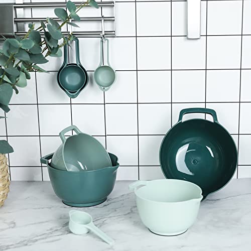 BoxedHome 8 Pack Classic Nesting Mixing Bowl Set with 4 Measuring Cups, Mixing Bowls with Pour Spouts and Handles(Green) - Image 7