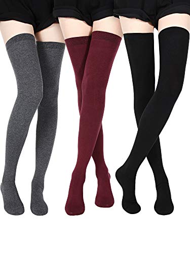 SATINIOR Extra Long Socks Thigh High Cotton Socks Extra Long Boot Stockings for Girls Women