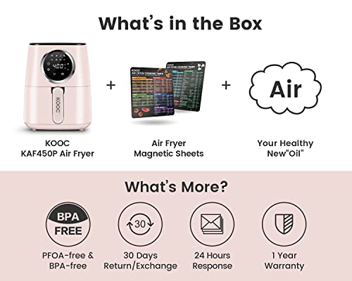 [NEW] KOOC Large Air Fryer, 4.5-Quart Electric Hot Oven Cooker, Free Cheat Sheet for Quick Reference Guide, LED Touch Digital Screen, 8 in 1, Customized Temp/Time, Nonstick Basket, Pink - Image 3