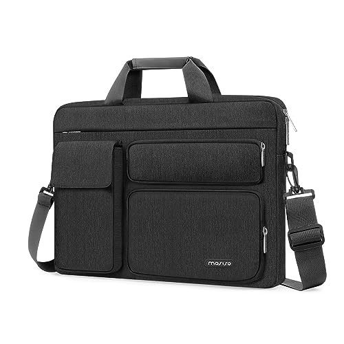 MOSISO Laptop Shoulder Messenger Bag Compatible with MacBook Air 15 inch M2 A2941 2023/Pro 16 2023-2019, 15-15.6 inch Notebook with 2 Raised&1 Flapover&1 Horizontal Pocket&Handle&Belt, Slate Gray