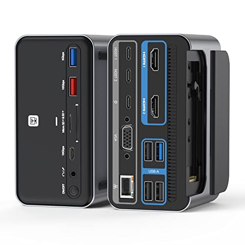 Docking Station Dual 4K Monitor for MacBook Pro/Air, USB C Docking Station with 65W Power Supply, 10Gbps USB 3.1, SSD Enclosure, USB C Dock with 7 USB Ports,2 HDMI, VGA, RJ45, SD/TF, Plug and Play