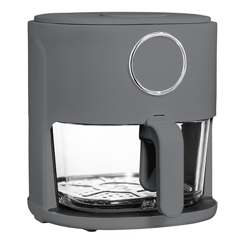 COOK WITH COLOR Colorful 1200W 4Qt Air Fryer: Glass Basket, Dishwasher Safe, 60min Timer, 6 Presets, Temp Control 175F-400F, 4 QT, Grey