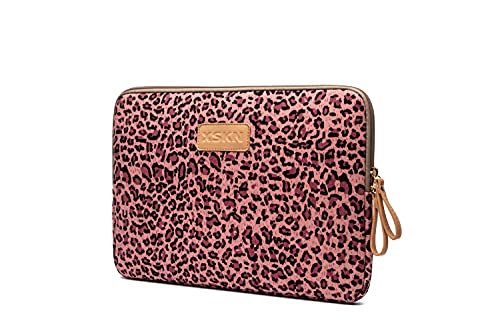XSKN Canvas Fabric Stylish Leopard's Spots Print Style Laptop Sleeve Computer Protective Carrying Case Bag Cover for iPad/MacBook/Dell/HP/Lenovo etc. (Pink, 15 inch & 2019 New MacBook Pro 16)