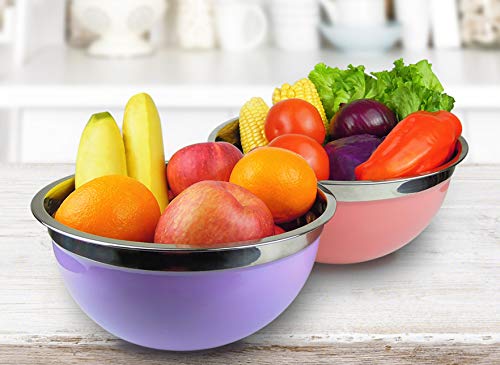 Raking Stainless Steel Mixing Bowls With Colorful Lids (Set of 5), Large Capacity Nesting Metal Bowls for Space Saving Storage, Great for Kitchen, Camping, Cooking, Baking, Serving, Prepping (Multi) - Image 4
