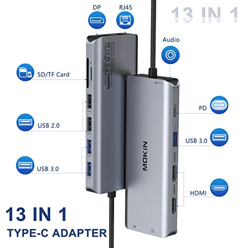 USB C Docking Station Dual Monitors 13 in 1 Triple Display USB C Hub for Windows with Dual HDMI 4K, DP, PD Charger, Gigabit Ethernet, 5 USB Ports, SD/TF Card Reader, Mic/Audio for Lenovo HP Dell XPS - Image 3