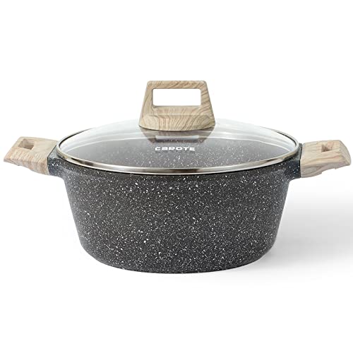 CAROTE 4 Qt Nonstick Stock Pot - Granite Soup Pot and Dutch Oven With Lid, 4 Quart Casserole for Stews - Super Easy to Clean, PFOA Free (CLASSIC GRANITE)