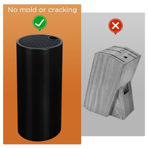 Knife Set, Black Knife Set 7-Piece + Knife Block Sets Universal Round Holder, Stainless-Steel knives Set for Kitchen with Block, Anti Slip kitchen knife set, Lightweight Dishwasher Safe Space Saving - Image 6