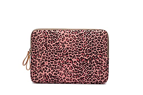 XSKN Canvas Fabric Stylish Leopard's Spots Print Style Laptop Sleeve Computer Protective Carrying Case Bag Cover for iPad/MacBook/Dell/HP/Lenovo etc. (Pink, 15 inch & 2019 New MacBook Pro 16) - Image 3