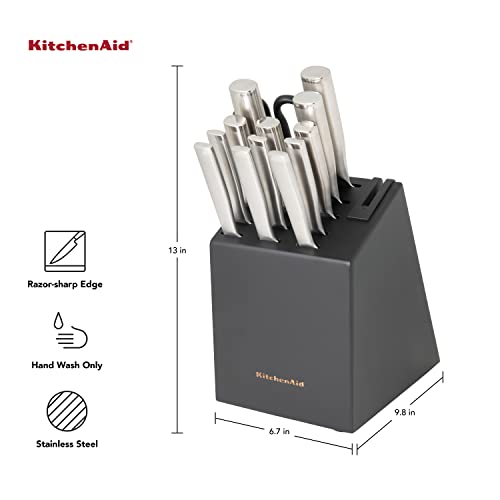 KitchenAid Gourmet Forged Stainless Steel Knife Block Set with Built-in Knife Sharpener, High-Carbon Japanese Stainless Steel Kitchen Knives, Sharp Kitchen Knife Set with Block, 14 Piece, Black - Image 6
