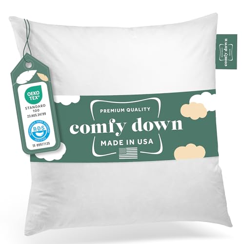 22X22 Decorative Throw Pillow Insert, Down and Feathers Fill, 100% Cotton Cover 233 Thread Count, Square Pillow Insert - Made in USA (Single)