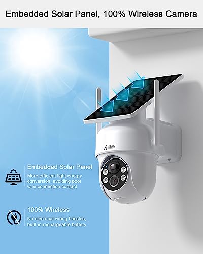 ANRAN Solar Security Cameras Wireless Outdoor, 2K 360° View Battery Powered WiFi Camera for Home Surveillance with Embedded Solar Panel, Spotlight & Siren/PIR Detection/Color Night Vision/2-Way Audio - Image 3