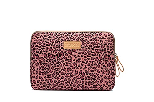 XSKN Canvas Fabric Stylish Leopard's Spots Print Style Laptop Sleeve Computer Protective Carrying Case Bag Cover for iPad/MacBook/Dell/HP/Lenovo etc. (Pink, 15 inch & 2019 New MacBook Pro 16) - Image 8