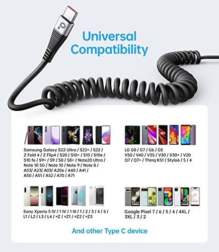 2Pack 3ft Coiled USB C to A Charging Cable for Samsung Galaxy, Note, and Other USB C Devices - Fast Charging Car Cord - Image 8