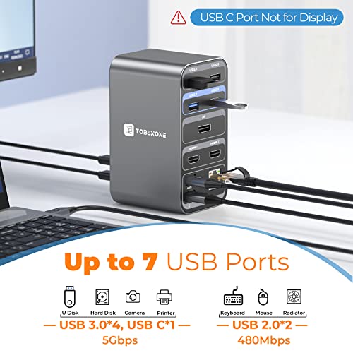 USB C Docking Station Dual Monitor • 13-in-1 Laptop Docking Station with Dual HDMI, DP, 65W Power Supply, 7 USB Ports,Gigabit Ethernet and Audio • Universal USB C Dock for Dell, HP, Lenovo, Surface - Image 5