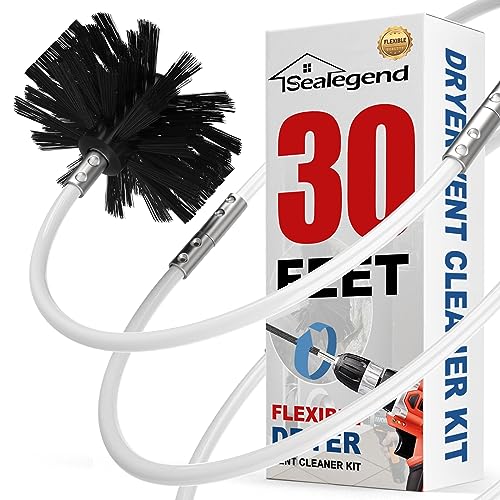 Sealegend 30 Feet Dryer Vent Cleaner Kit All-Round Dryer Vent Cleaning Kit Lint Remover Contains Flexible Rods and a Synthetic Brush Head