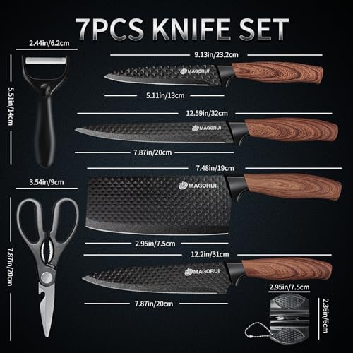 7P Stainless Steel Kitchen Knives Set with 360 Degree Rotating Knife Block, Includes Larger Cleaver, Chef Knife, Slicer Knife, Utility Knife, Scissors, Peeler,All in a Gift Box - Image 3