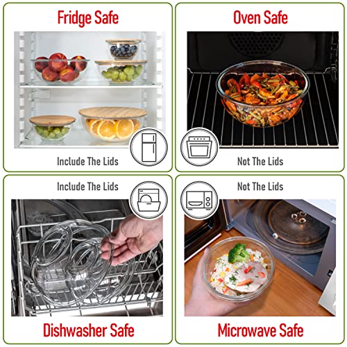 dokaworld Glass Mixing Bowls - Nesting Bowls - Cute Collapsible Glass Bowls with Lids Food Storage - 5 Stackable Microwave Safe Glass Containers - Salad Bamboo Mixing Bowls - Baking Bowls for Kitchen - Image 7