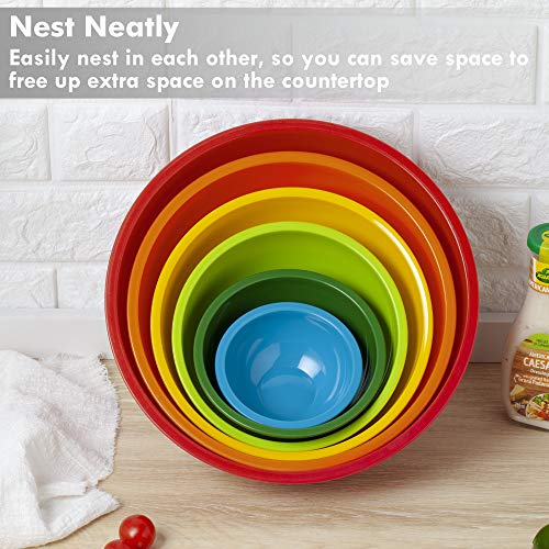 YIHONG 6 Pcs Plastic Mixing Bowls Set, Colorful Serving Bowls for Kitchen, Ideal for Baking, Prepping, Cooking and Serving Food, Nesting Bowls for Space Saving Storage, Rainbow - Image 6