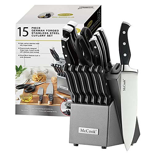 McCook® Knife Sets,German Stainless Steel Kitchen Knife Block Set with Built-in Sharpener