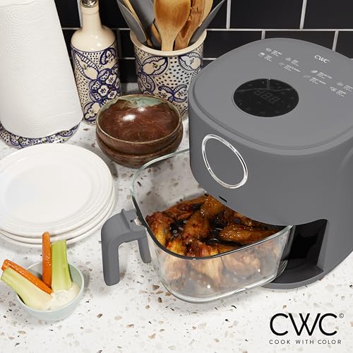 COOK WITH COLOR Colorful 1200W 4Qt Air Fryer: Glass Basket, Dishwasher Safe, 60min Timer, 6 Presets, Temp Control 175F-400F, 4 QT, Grey - Image 5