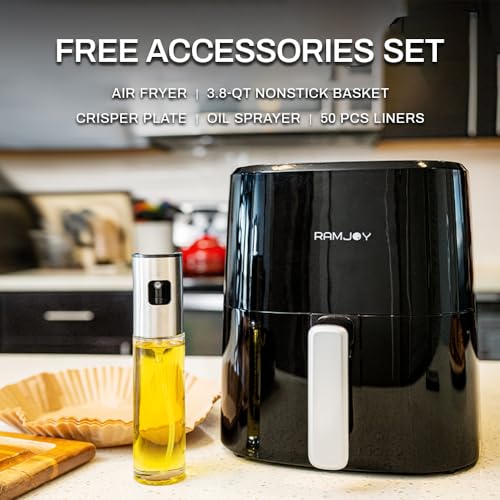 RAMJOY Air Fryer 3.8 Quarts for 1-2 people, 8-in-1 Functions, Air Fry, Roast, Bake, Broil, Preheat, Shake, Digital Small Air Fryer Oven, Nonstick Dishwasher-Safe Basket, Compact Air Fryers, Black - Image 4