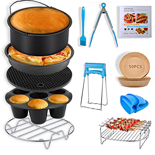 Air Fryer Accessories for Ninja Gourmia COSORI Chefman Power XL 3.6 4.0 5.8QT Air Fryer, 12 PCS Air Fryer Accessory with Oven Cake Pan Pizza Pan Air Fryer Liner Cupcake Pan