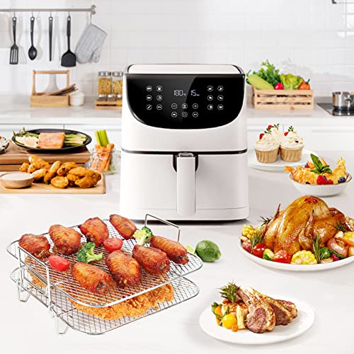 BYKITCHEN Square Air Fryer Rack for Cosori, Instant Vortex, Nuwave Air Fryer, 2pcs 8 inch Stackable Multi-Layer Stainless Steel Dehydrator Rack, Ninja Foodi Grill Square Air Fryer Accessories - Image 8