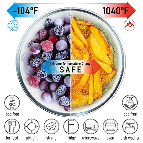 dokaworld Glass Mixing Bowls - Nesting Bowls - Cute Collapsible Glass Bowls with Lids Food Storage - 5 Stackable Microwave Safe Glass Containers - Salad Bamboo Mixing Bowls - Baking Bowls for Kitchen - Image 5