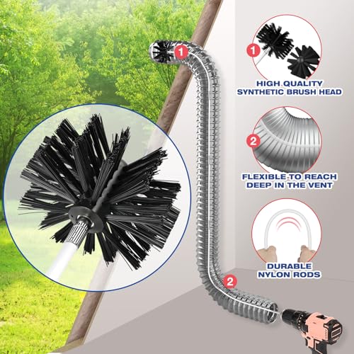 PetOde 30 Feet Dryer Vent Cleaner Kit, Enhanced Flexible Quick Snap Brush with Drill Attachment for Effective Cleaning, 360 Degree Rotation Without Loosening, Use with or Without a Power Drill - Image 5