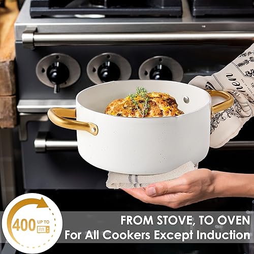 Granite Nonstick Cookware Set - Kitchen Pots and Pans With Dutch Oven, Frying Pan, Saucepan, Sauté Pan, Utensils - Gold Cookware Gifts - Image 7